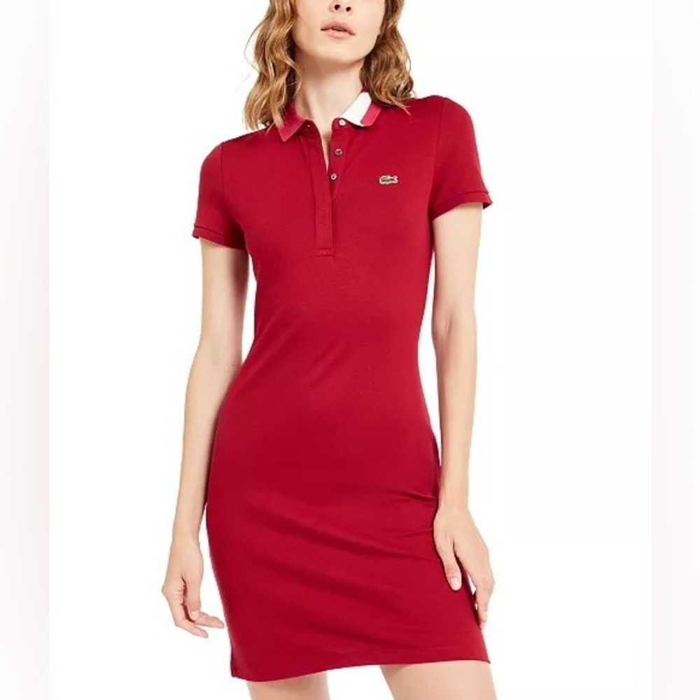 Lacoste Slim Polo Shirt Dress Short Sleeve‎ Sz 2 34 Red